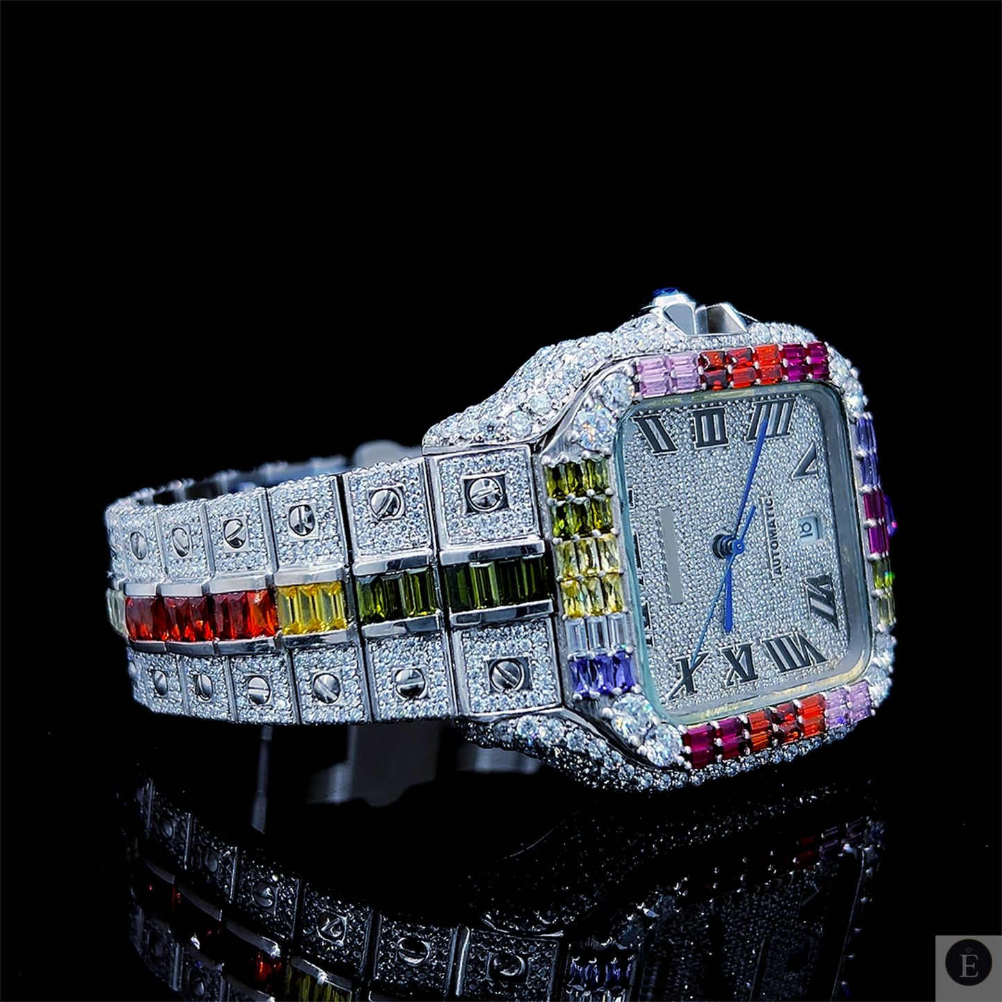 Moissanite Watch Iced Out Square Dial Rainbow Luxury Unisex