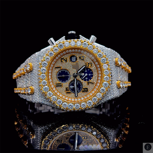 Two Tone Moissanite Watch Gold Silver Iced Out Chronograph