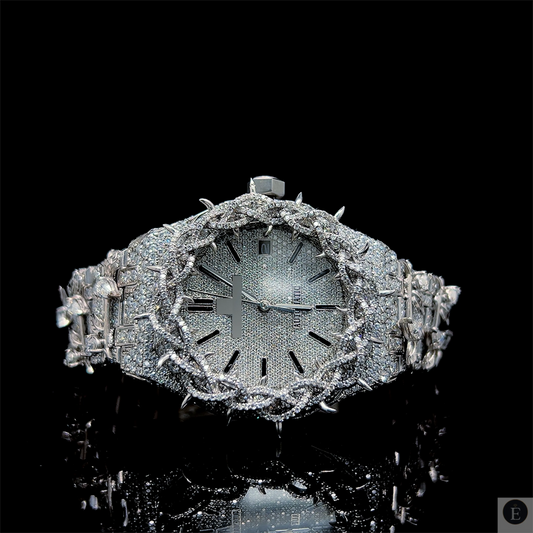 Iced Out Watch Moissanite Luxury Silver Dial Thorn Design