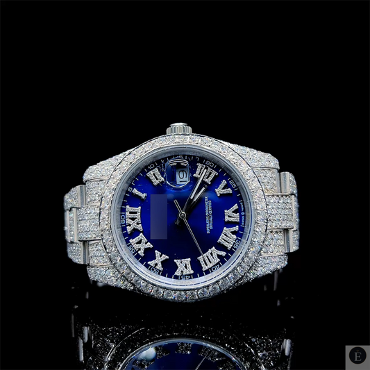 Moissanite iced out luxury watch with blue dial