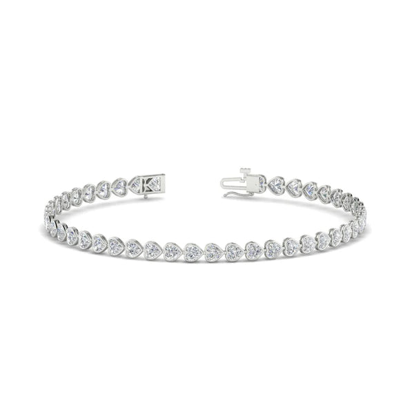 Bezel Set Heart Shaped Moissanite Diamond Tennis Bracelet