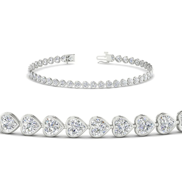 Bezel Set Heart Shaped Moissanite Diamond Tennis Bracelet