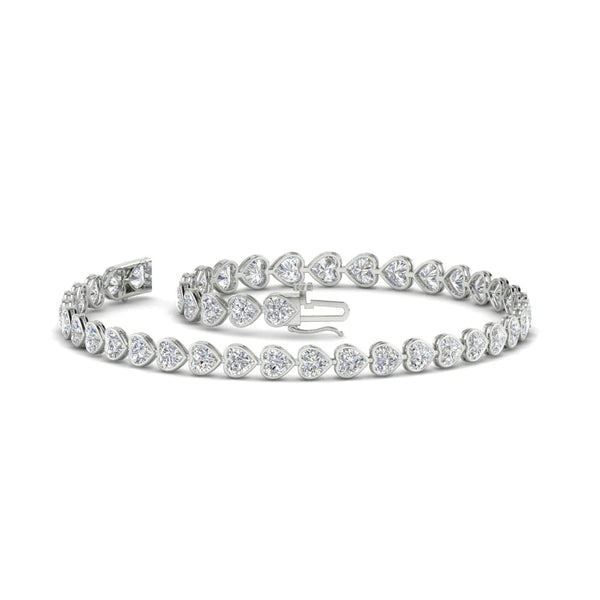 Bezel Set Heart Shaped Moissanite Diamond Tennis Bracelet