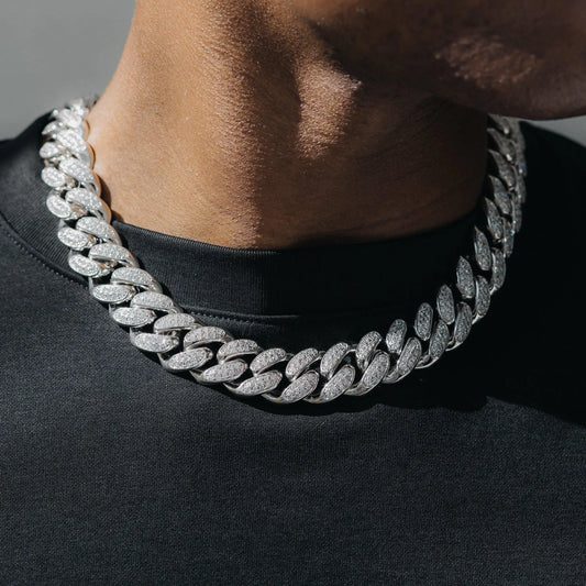 Moissanite Diamond Iced Miami Cuban Chain 925 Silver 19mm