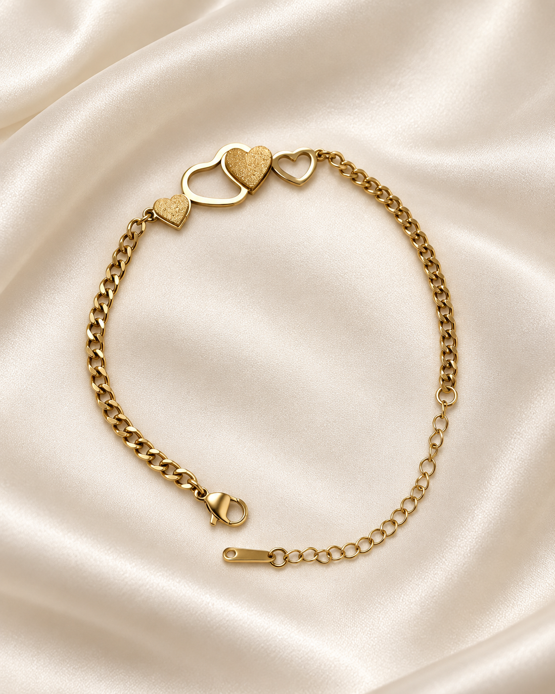 Gold Heart Charm Chain Bracelet Adjustable for Women
