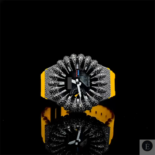 Moissanite Watch Iced Out Yellow Rubber Belt Sport Unisex