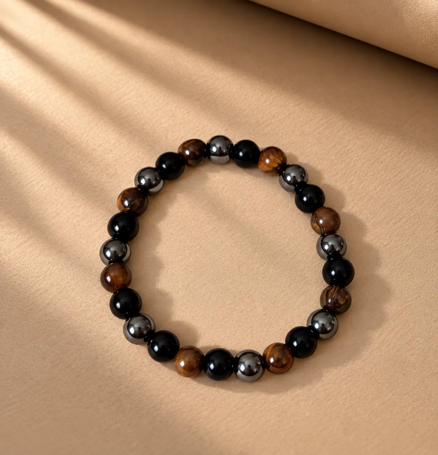Black & Brown Unisex Natural Stone Beaded Bracelet